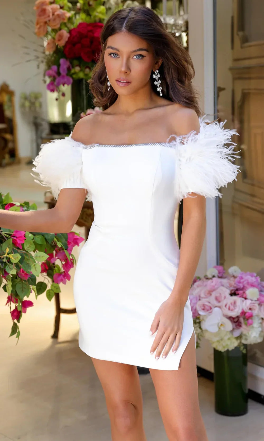 Ava Presley 29124 - Beaded Trim Straight Neckline Mini Dress