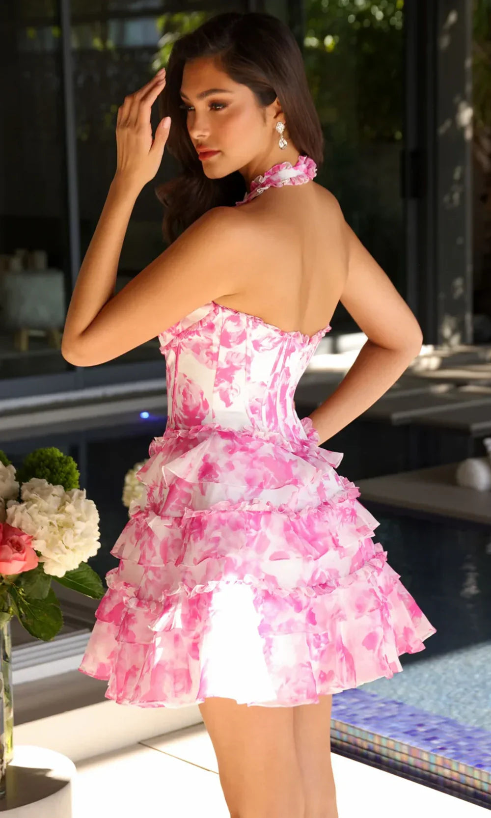 Ava Presley 26446 - Tiered Chiffon Halter Mini Dress