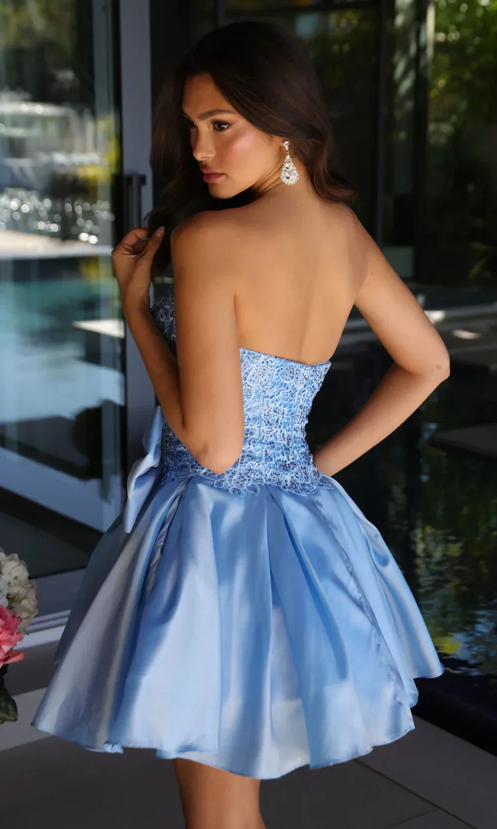 Ava Presley 26382 - Short Straight Neckline Dress with Floral Lace