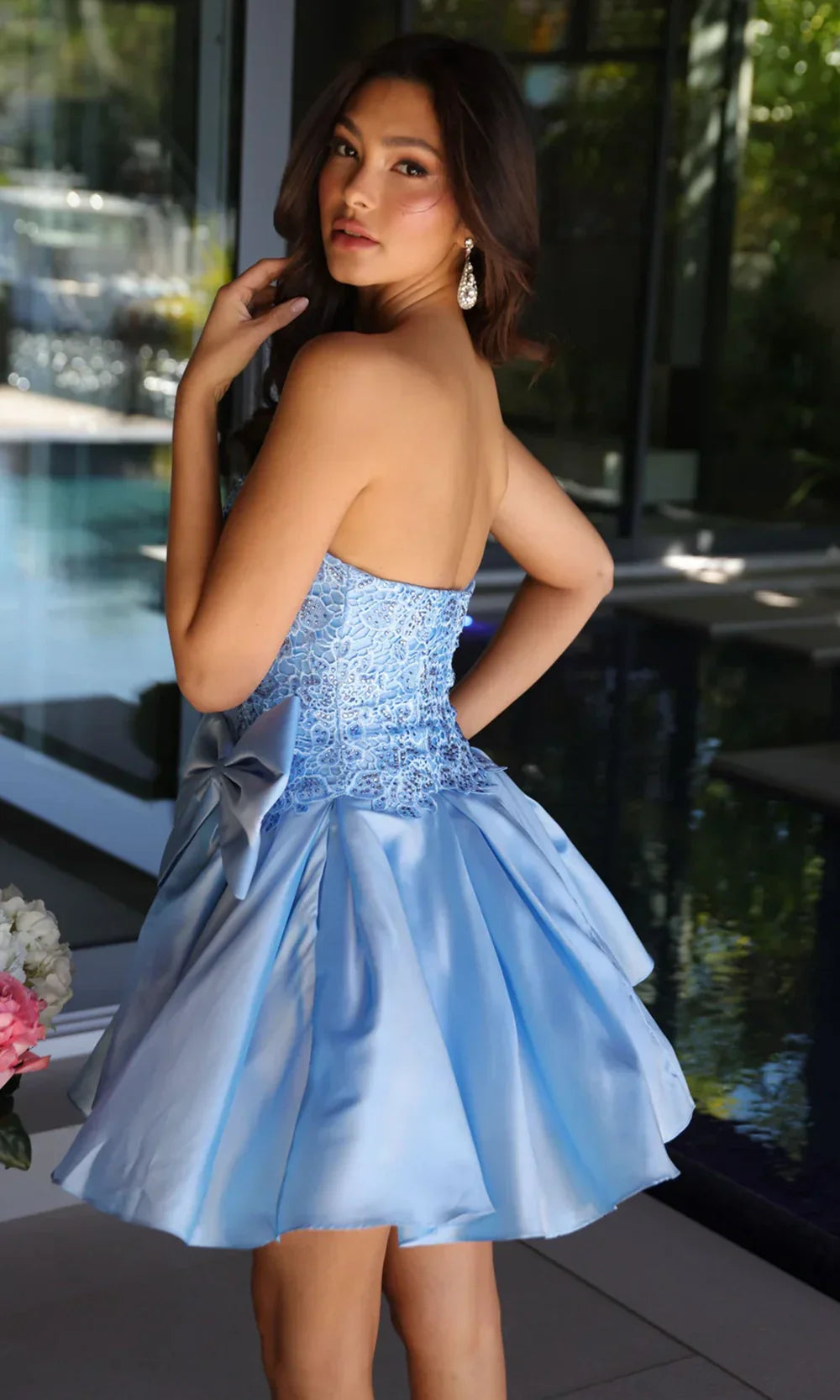 Ava Presley 26382 - Short Straight Neckline Dress with Floral Lace