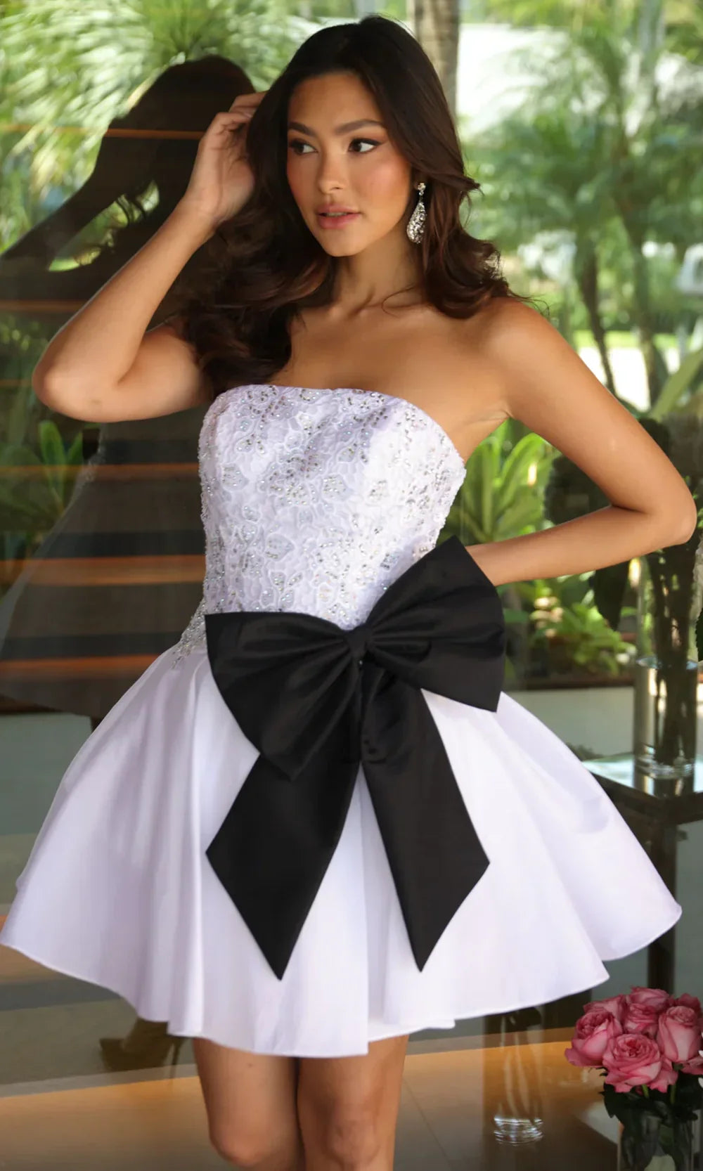 Ava Presley 26382 - Short Straight Neckline Dress with Floral Lace
