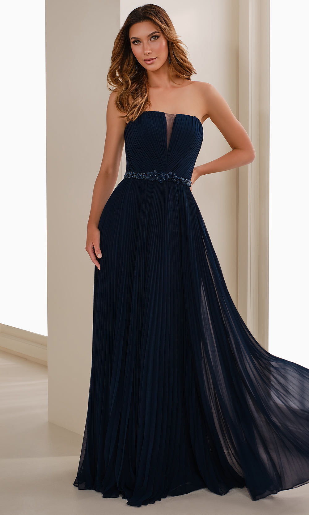 Cameron Blake CB903 - Beaded Waist Chiffon Gown with Shawl