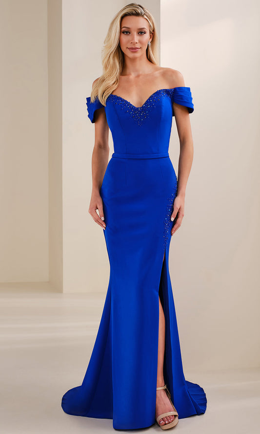 Cameron Blake CB906 - Pleated Off Shoulder Gown with Slit