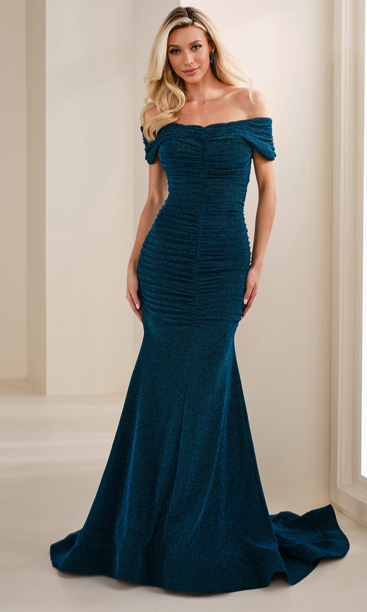 Cameron Blake CB910 - Mermaid Skirt Ruched Glitter Gown