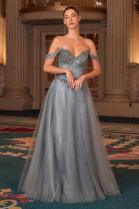 Ladivine CC471 - Sweetheart Glitter Tulle A-Line Gown