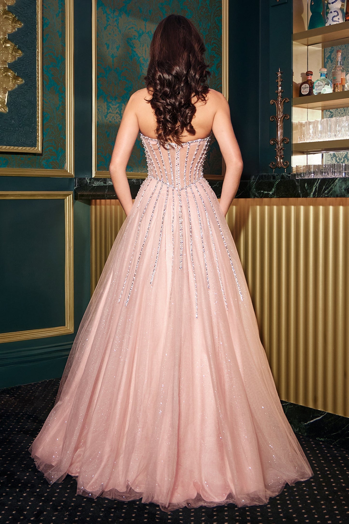 Ladivine CDS541 - Beaded Basque Waist A-line Evening Gown