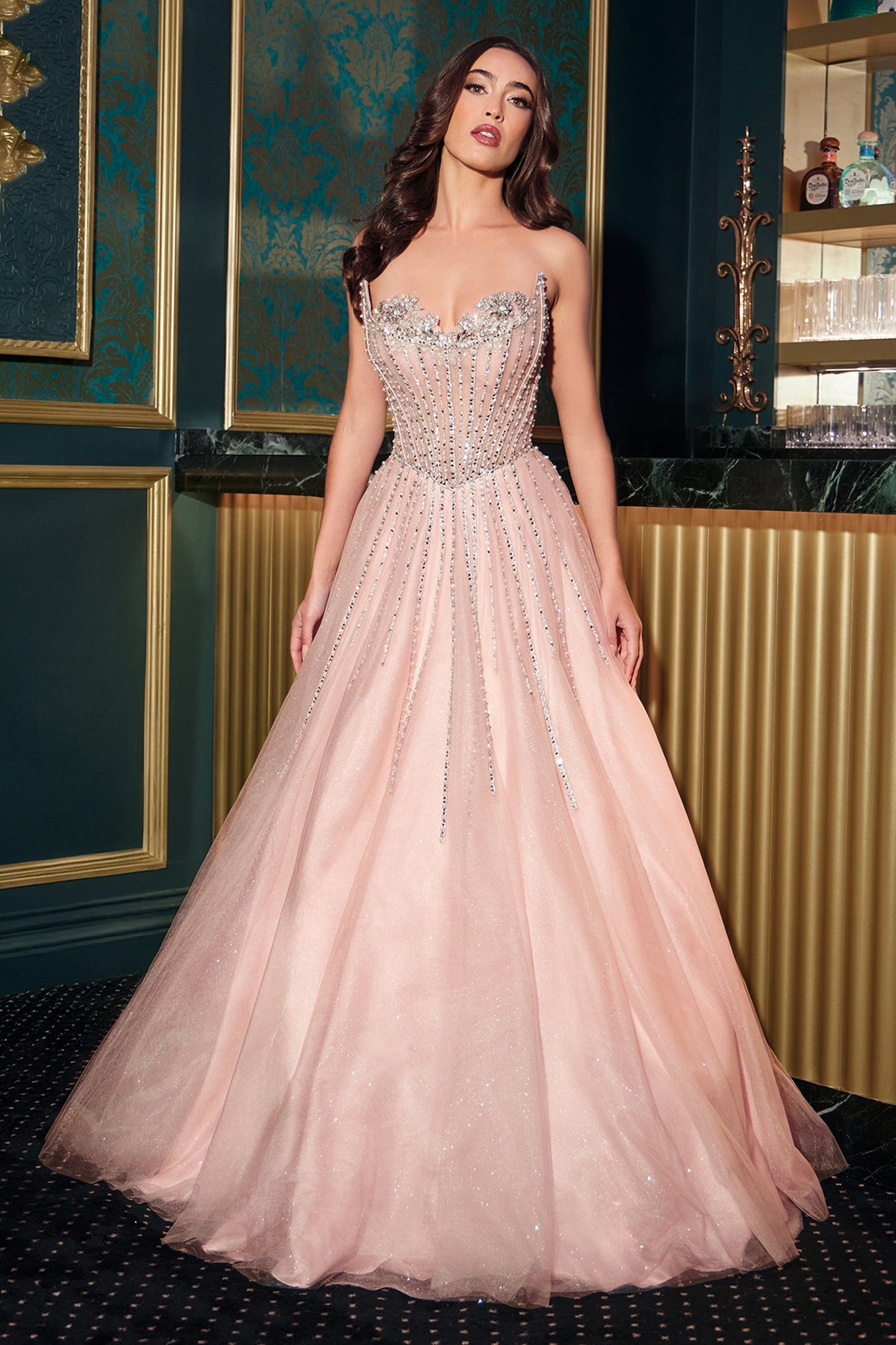 Ladivine CDS541 - Beaded Basque Waist A-line Evening Gown