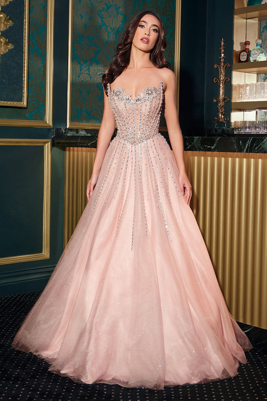Ladivine CDS541 - Beaded Basque Waist A-line Evening Gown
