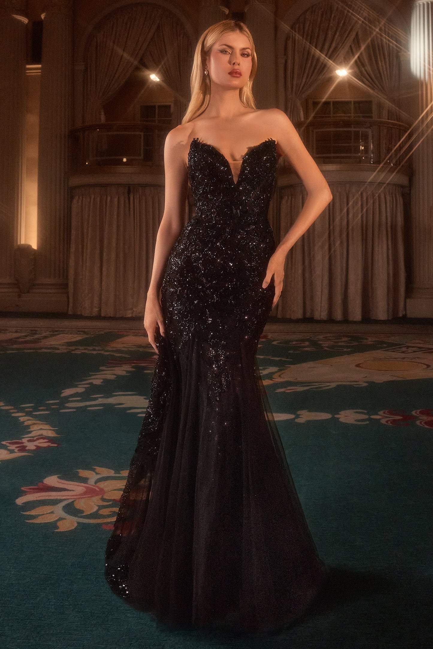 Ladivine CDS545 - Strapless Sequin Embellished Evening Gown
