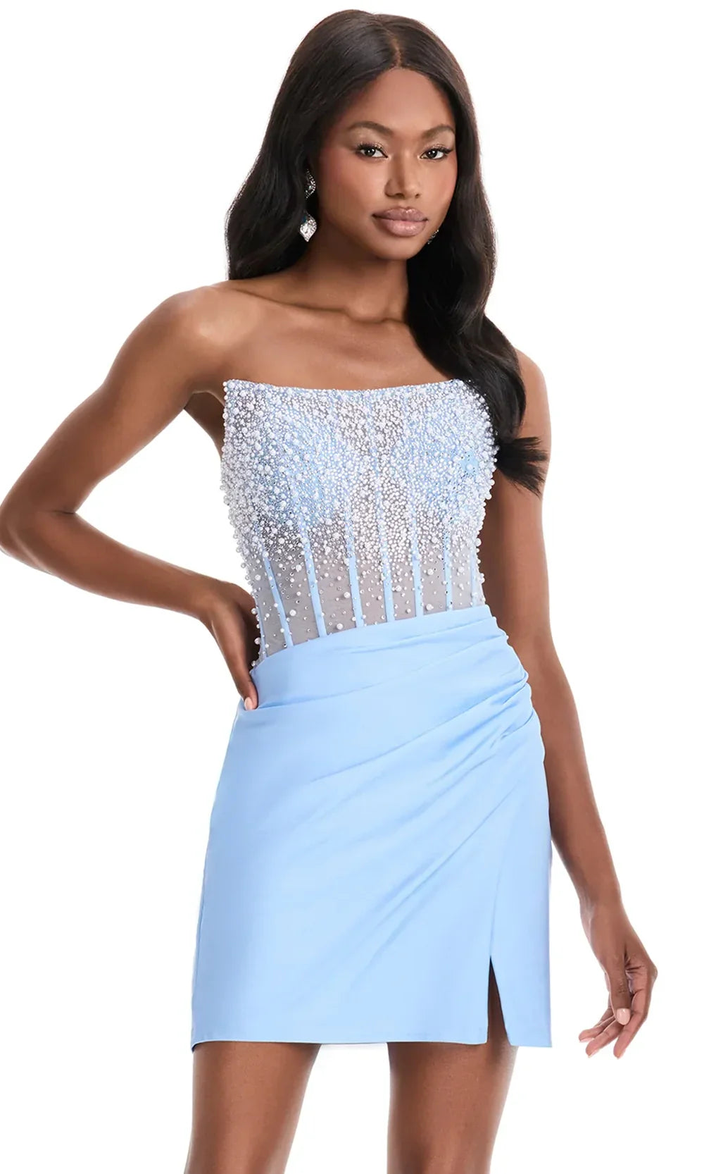 Ashley Lauren 4923 - Illusion Bodice Ruched Short Dress