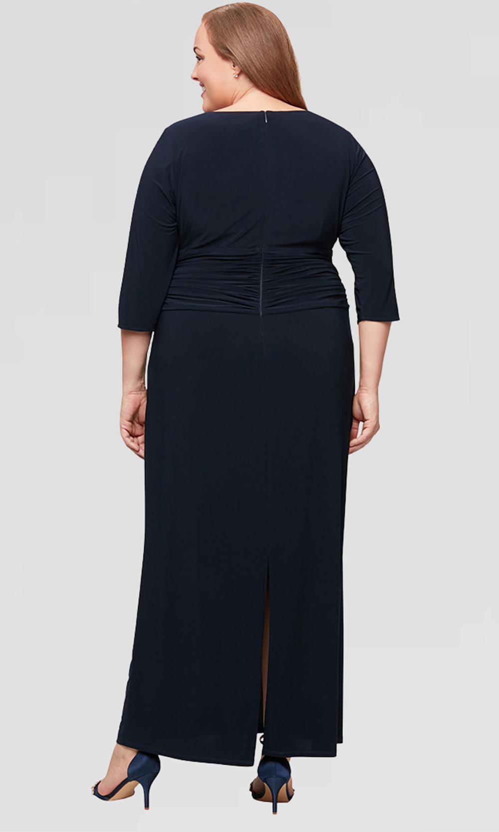 S.L. Fashions 9435172 - Scoop Neck Column Gown with Back Slit