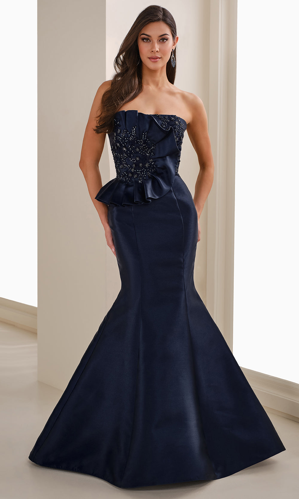 Ivonne D ID1401 - Straight Neck Beaded Applique Gown
