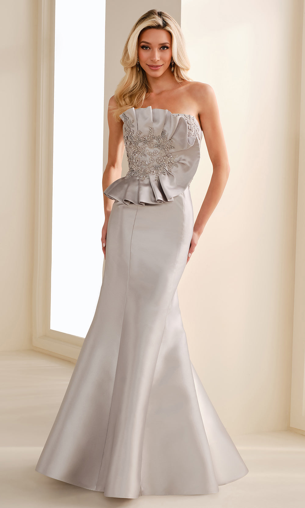 Ivonne D ID1401 - Straight Neck Beaded Applique Gown