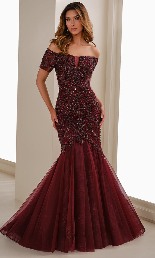 Ivonne D ID1402 - Short Sleeve Embellished Mermaid Gown