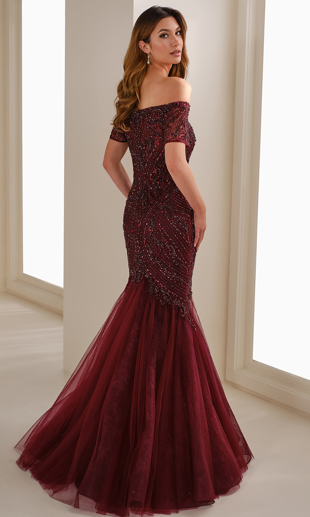 Ivonne D ID1402 - Short Sleeve Embellished Mermaid Gown