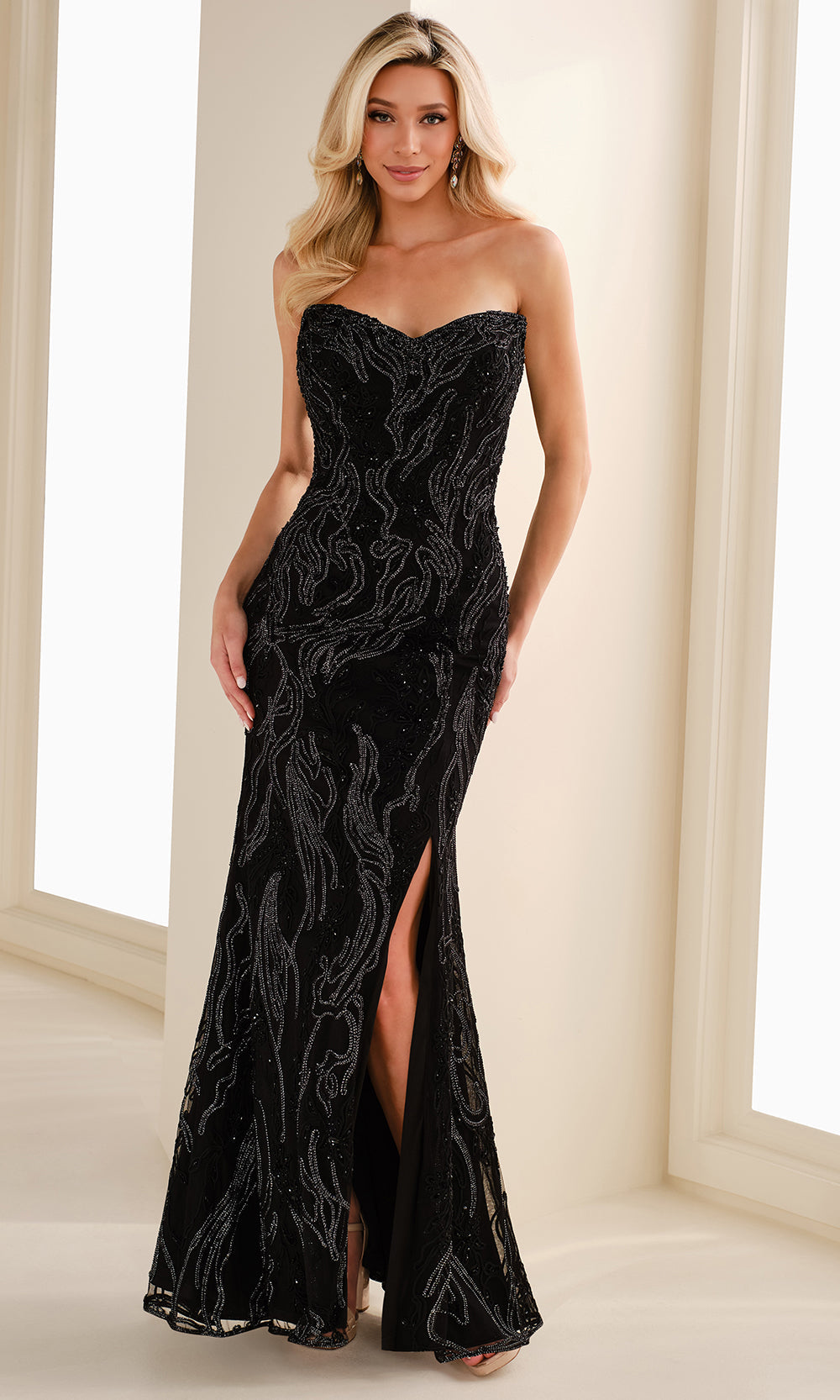 Ivonne D ID1404 - Strapless Soutache Sheath Gown