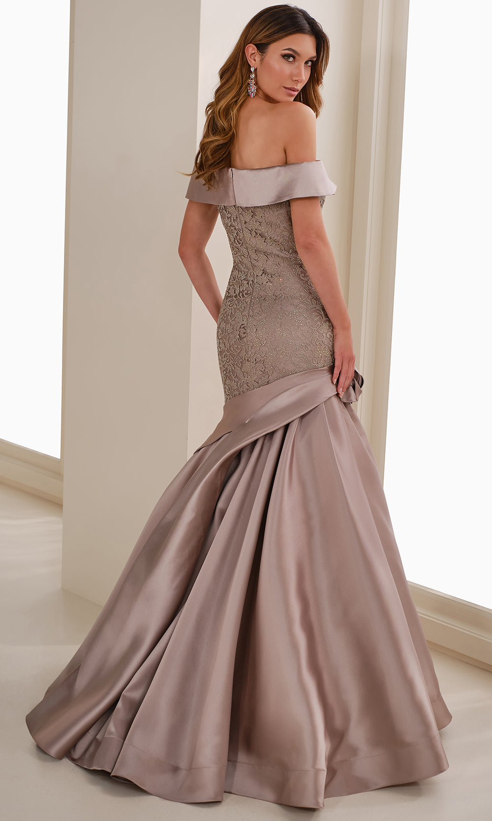Ivonne D ID1409 - Off shoulder Mikado Trumpet Gown