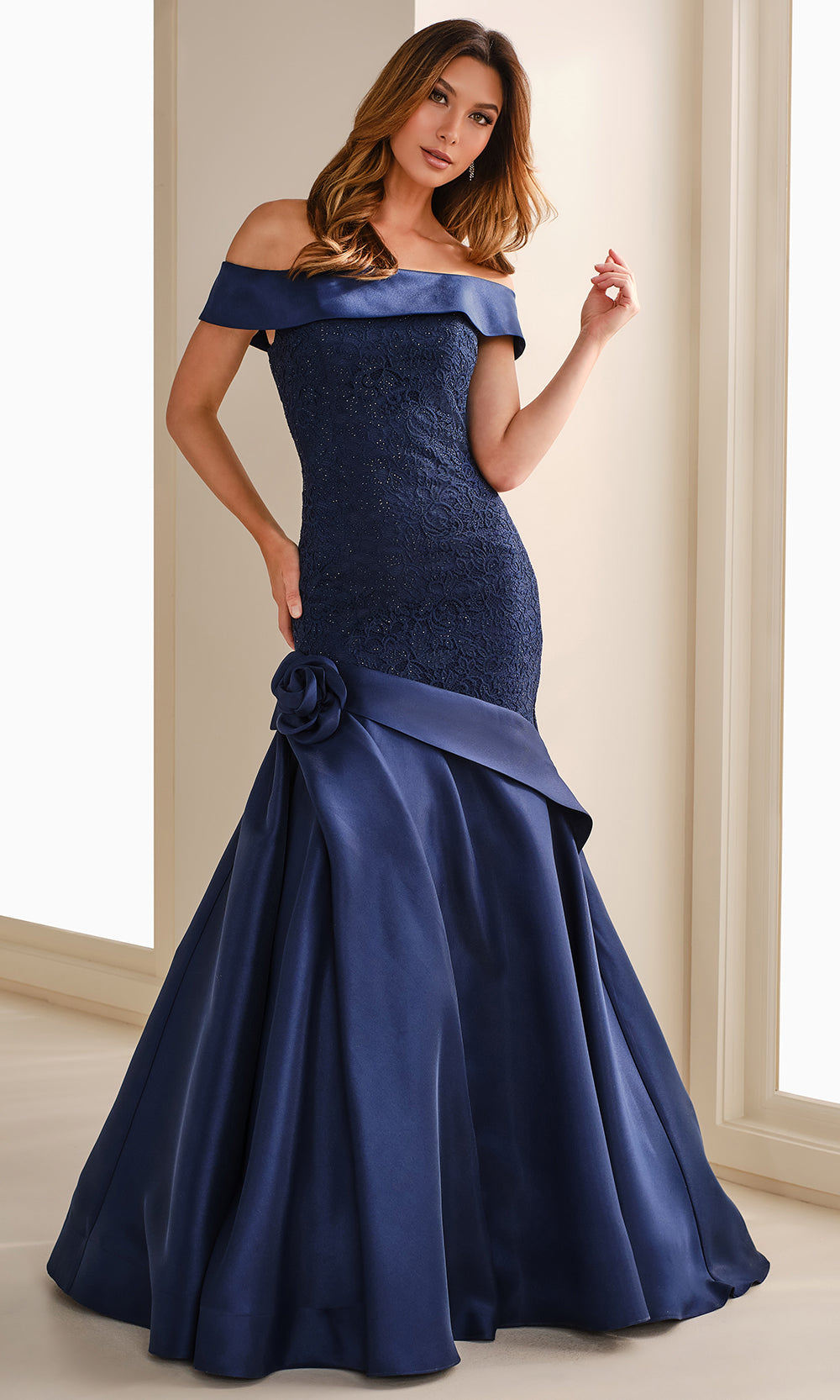 Ivonne D ID1409 - Off shoulder Mikado Trumpet Gown