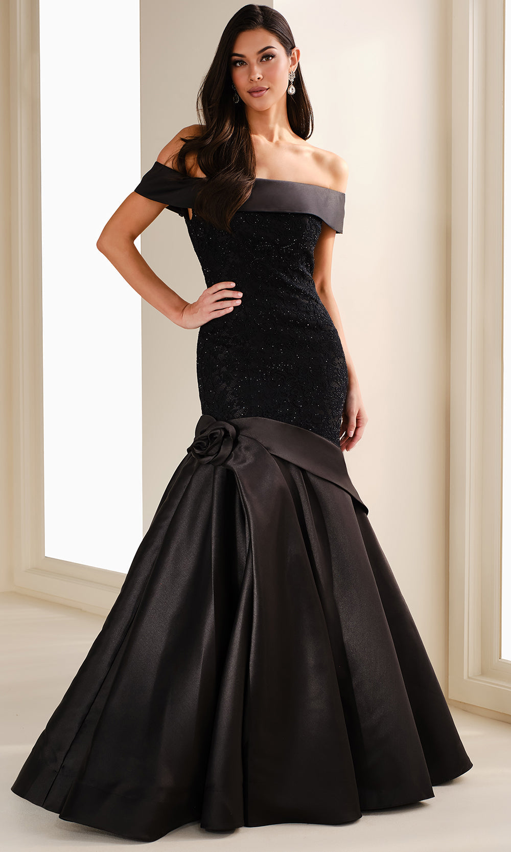 Ivonne D ID1409 - Off shoulder Mikado Trumpet Gown