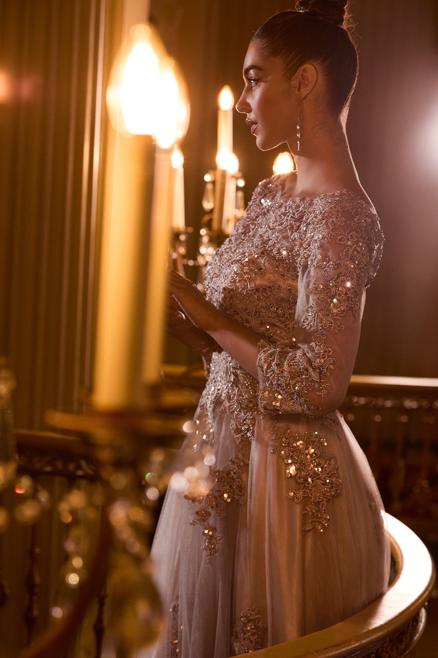 Ladivine J883 - Bateau Neck Embroidered Tulle Ballgown