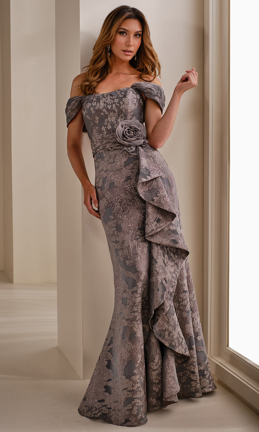 Montage by Mon Cheri M3103 - Semi-Sweetheart Brocade Gown with Ruffle