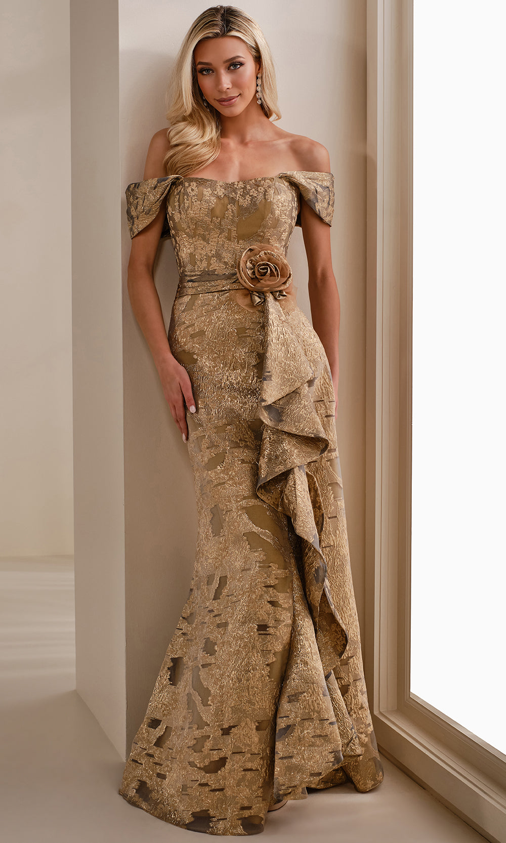Montage by Mon Cheri M3103 - Semi-Sweetheart Brocade Gown with Ruffle