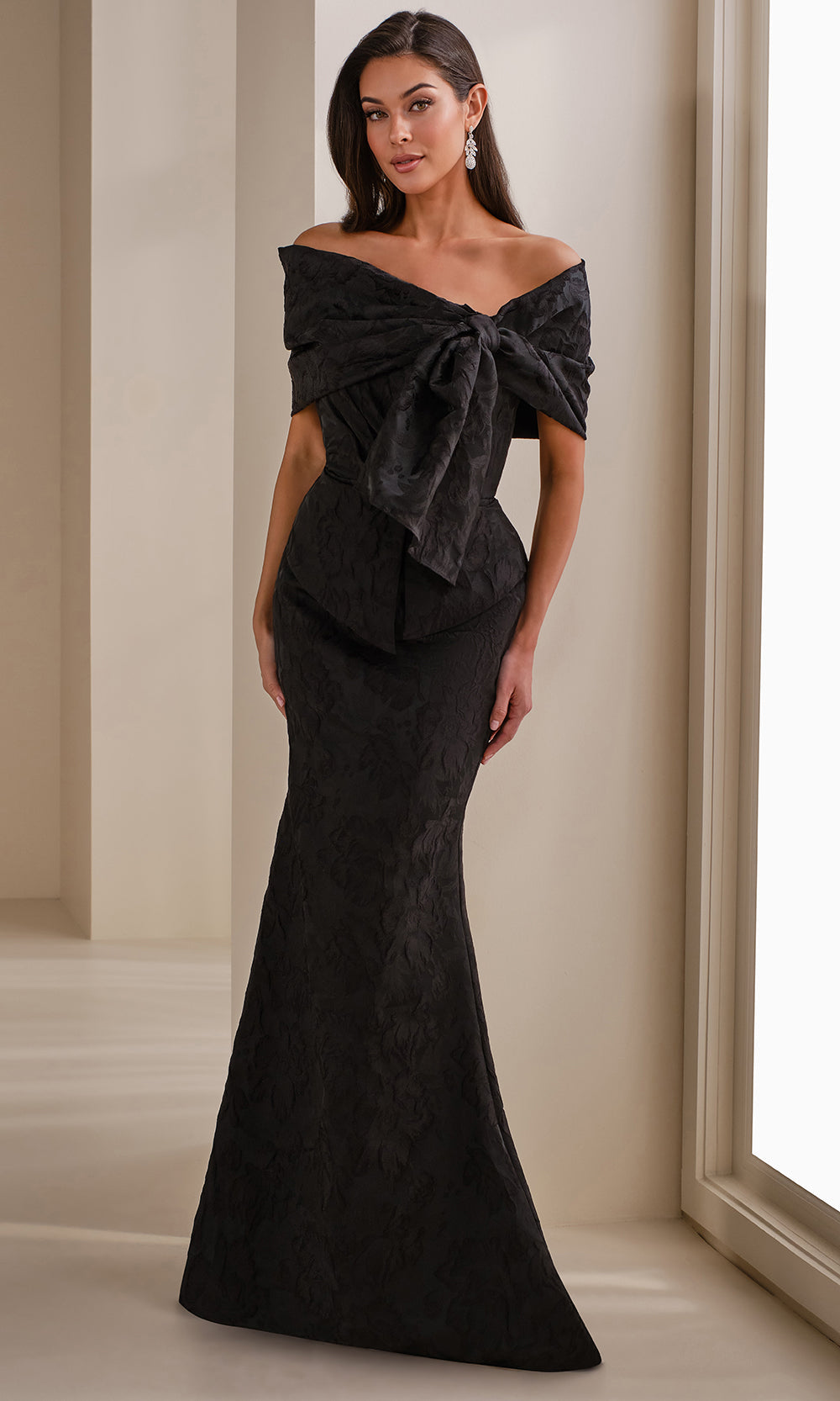 Montage by Mon Cheri M3106BRCD - Off Shoulder Floral Textured Gown