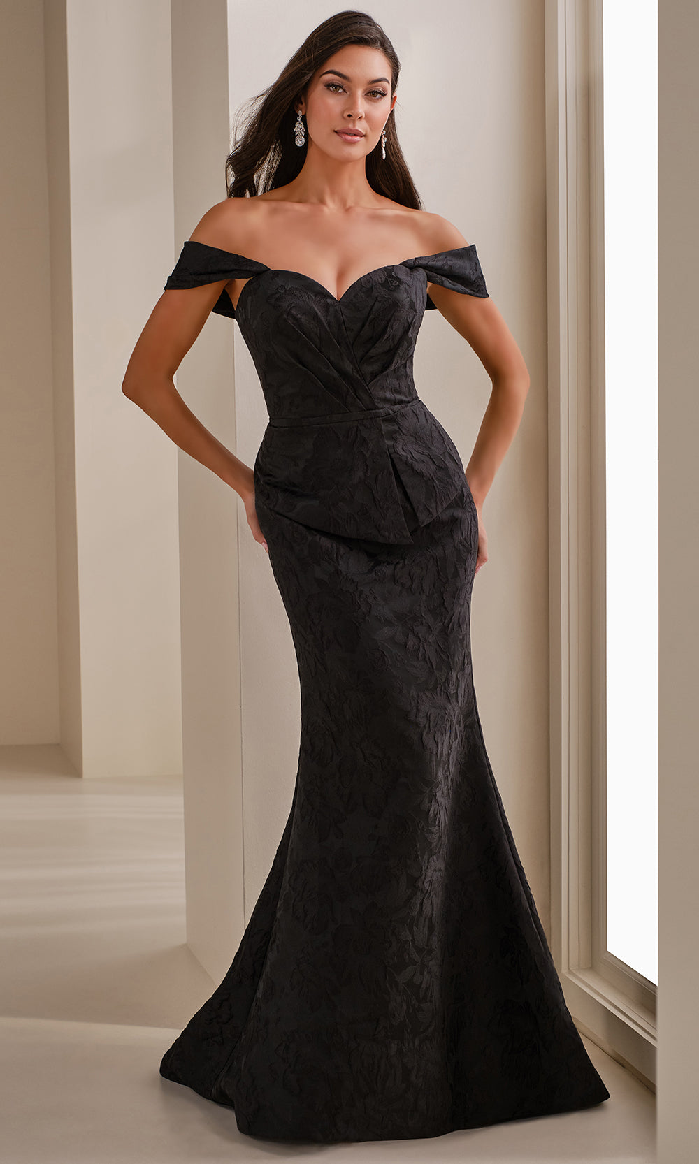 Montage by Mon Cheri M3106BRCD - Off Shoulder Floral Textured Gown