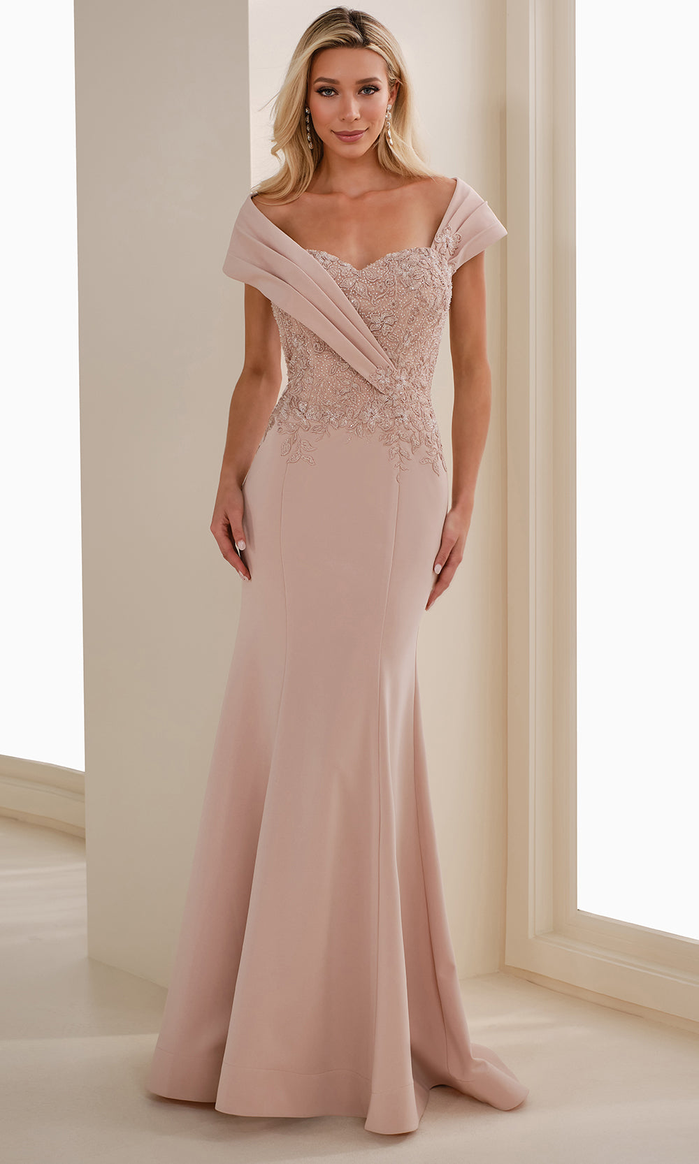 Montage by Mon Cheri M3108 - Embellished Off Shoulder Crepe Gown