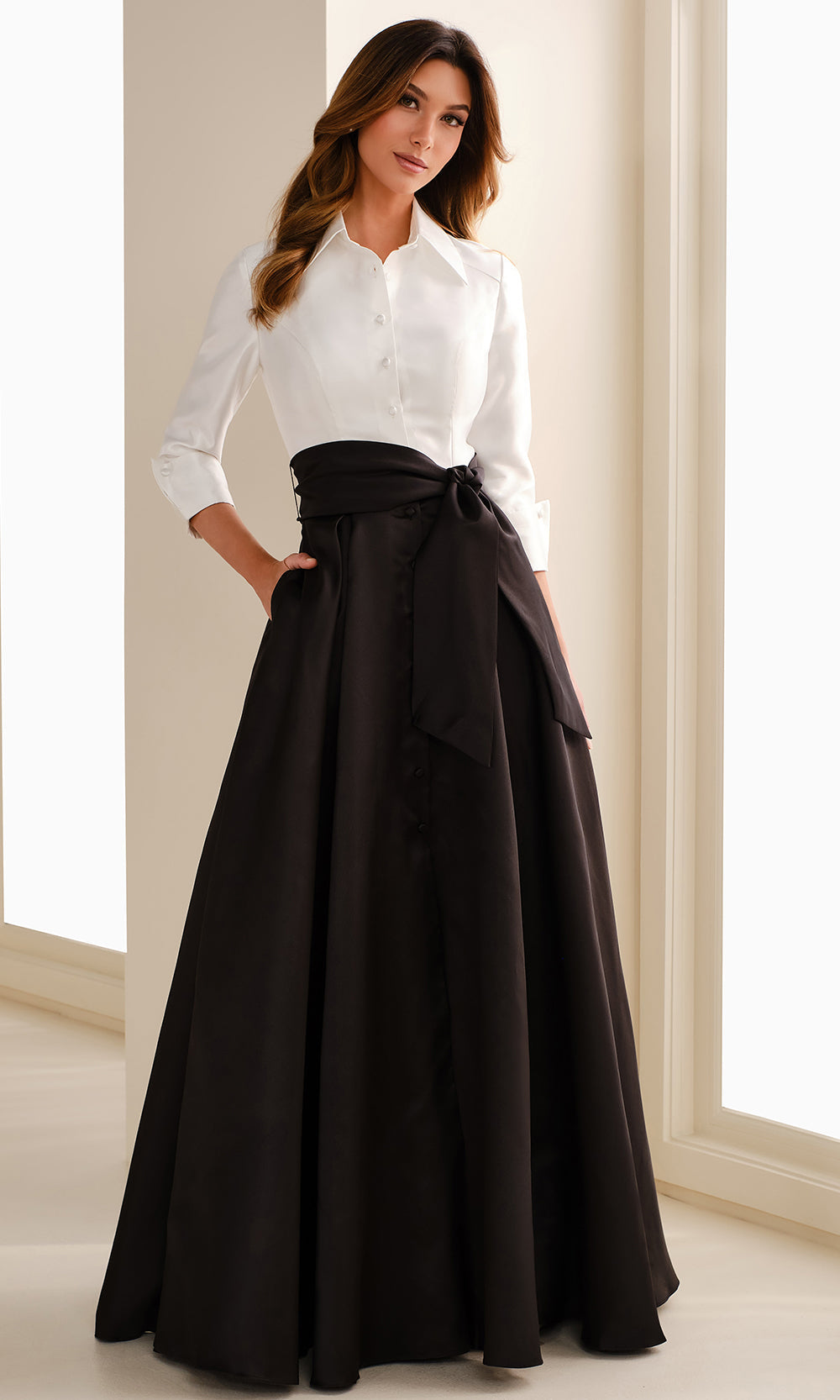 Montage by Mon Cheri M3114 - Button Front A-Line Gown with Sash