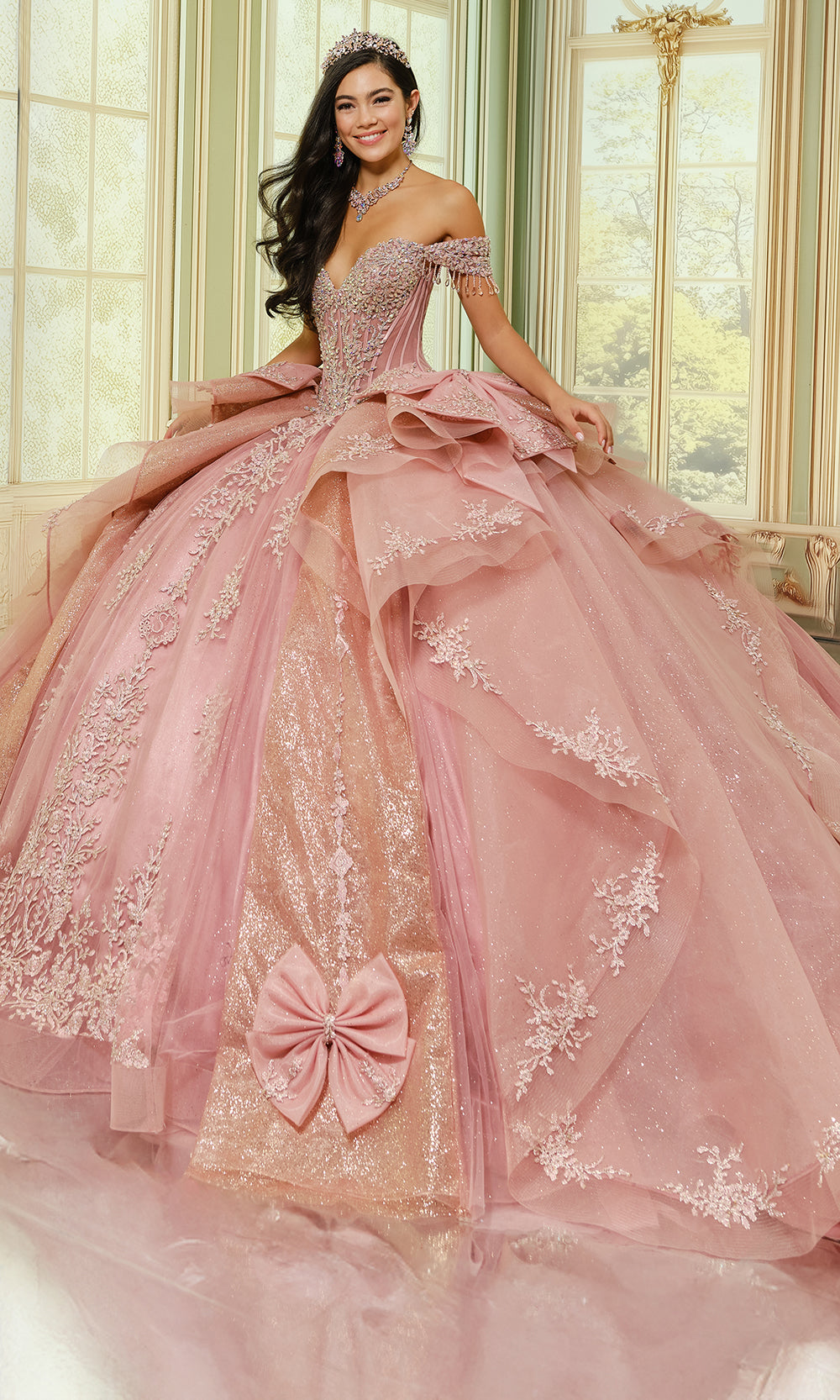 Princesa by Ariana Vara PR30203 - Off Shoulder Tulle Ballgown with Bows