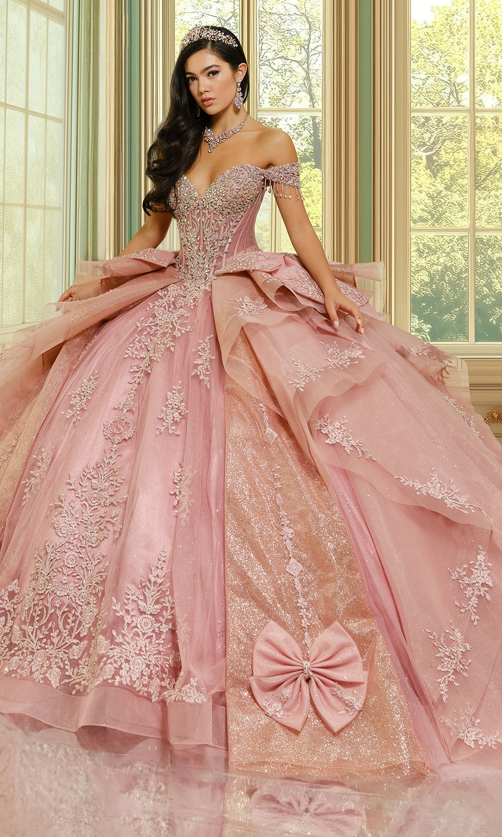 Princesa by Ariana Vara PR30203 - Off Shoulder Tulle Ballgown with Bows