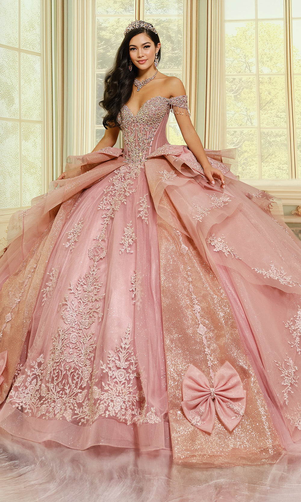 Princesa by Ariana Vara PR30203 - Off Shoulder Tulle Ballgown with Bows