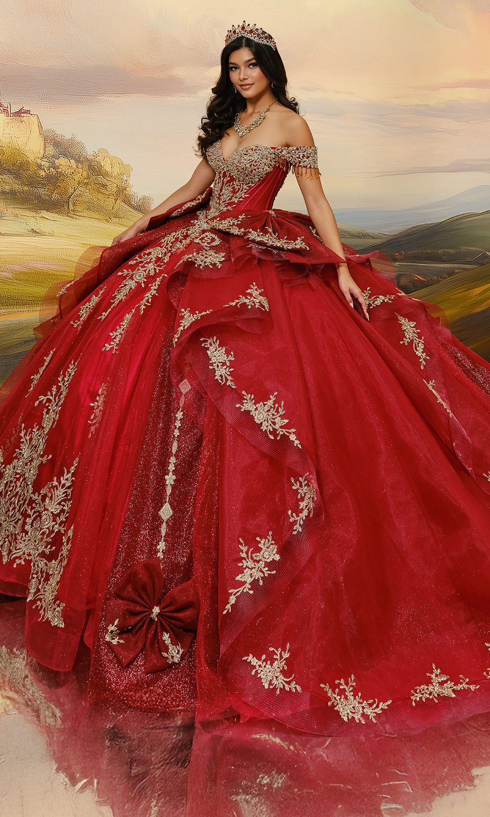 Princesa by Ariana Vara PR30203 - Off Shoulder Tulle Ballgown with Bows