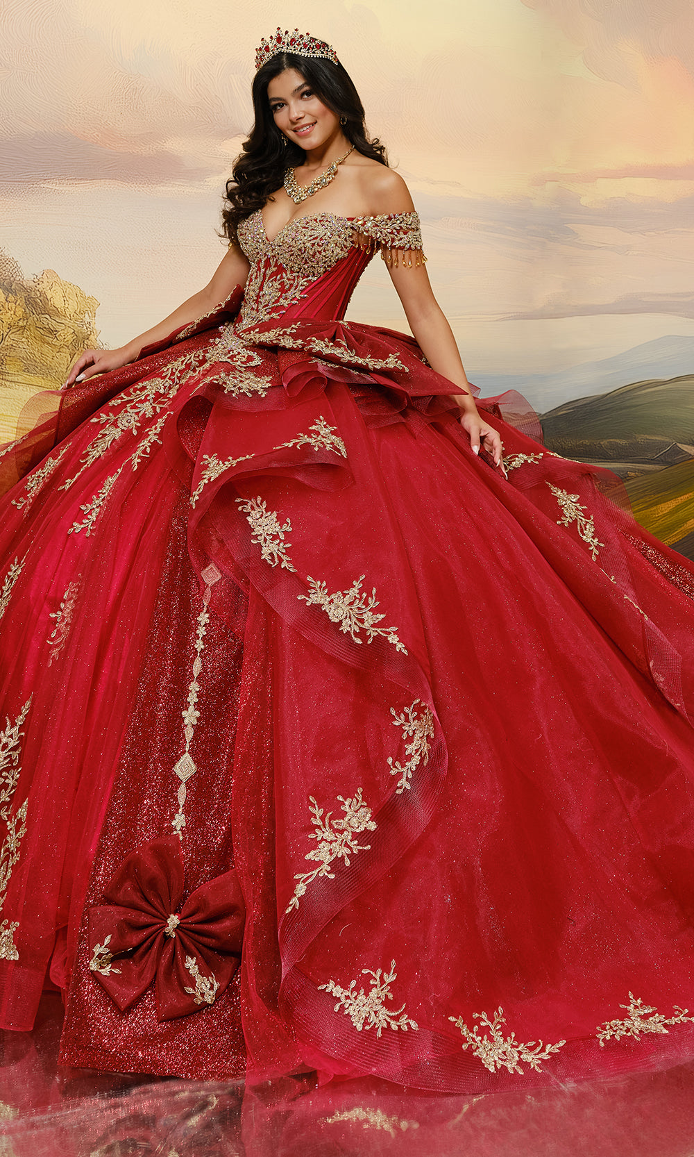 Princesa by Ariana Vara PR30203 - Off Shoulder Tulle Ballgown with Bows