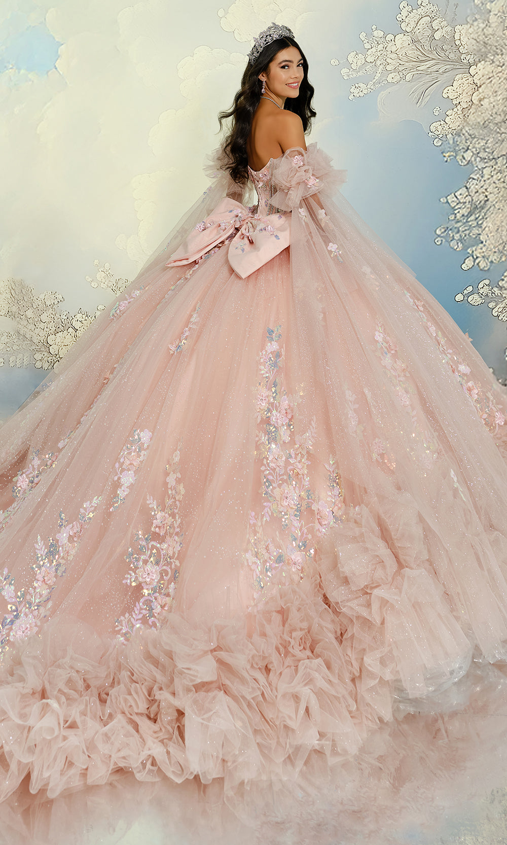 Princesa by Ariana Vara PR30209 - Floral Off Shoulder Ruffled Gown