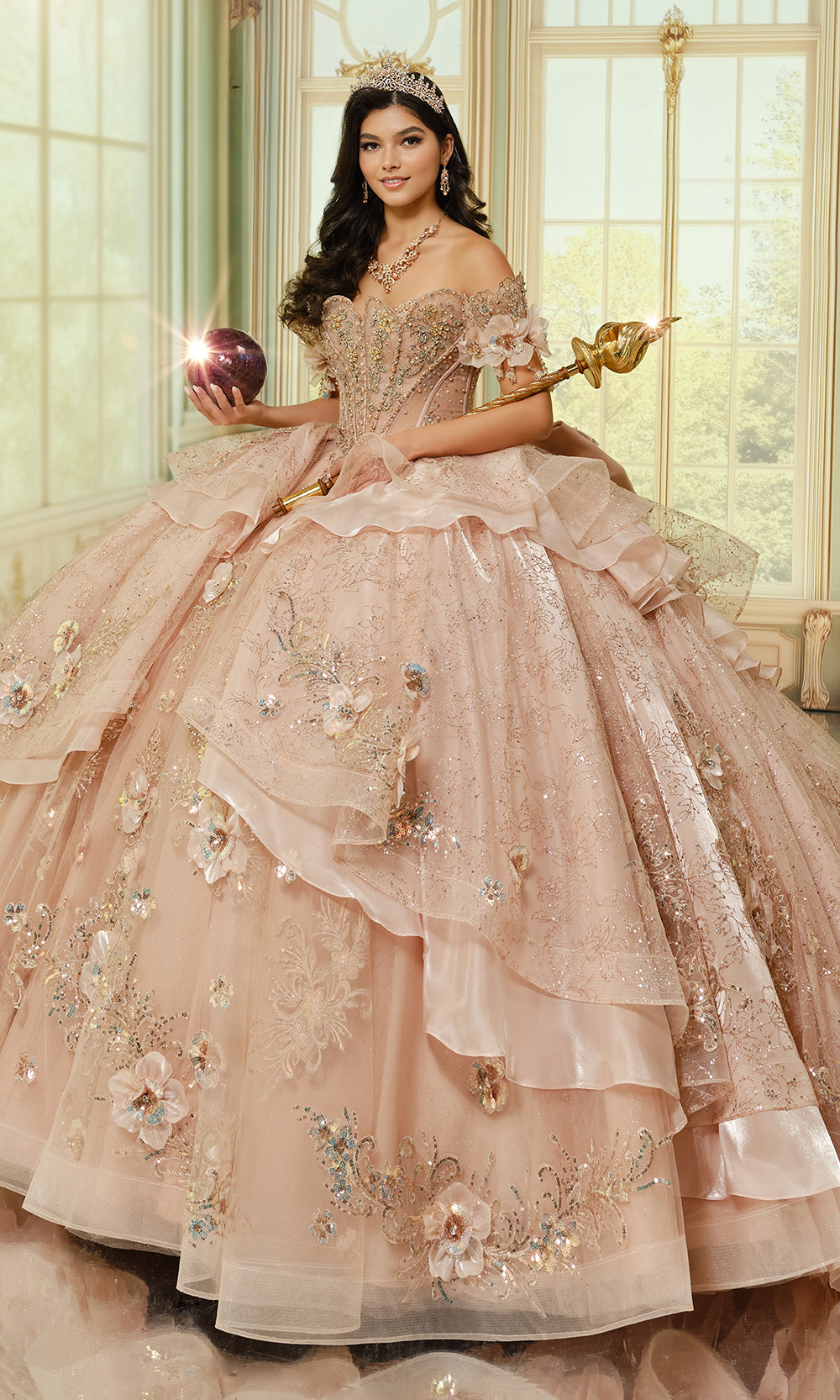 Princesa by Ariana Vara PR70106 - Floral Off Shoulder Layered Ballgown