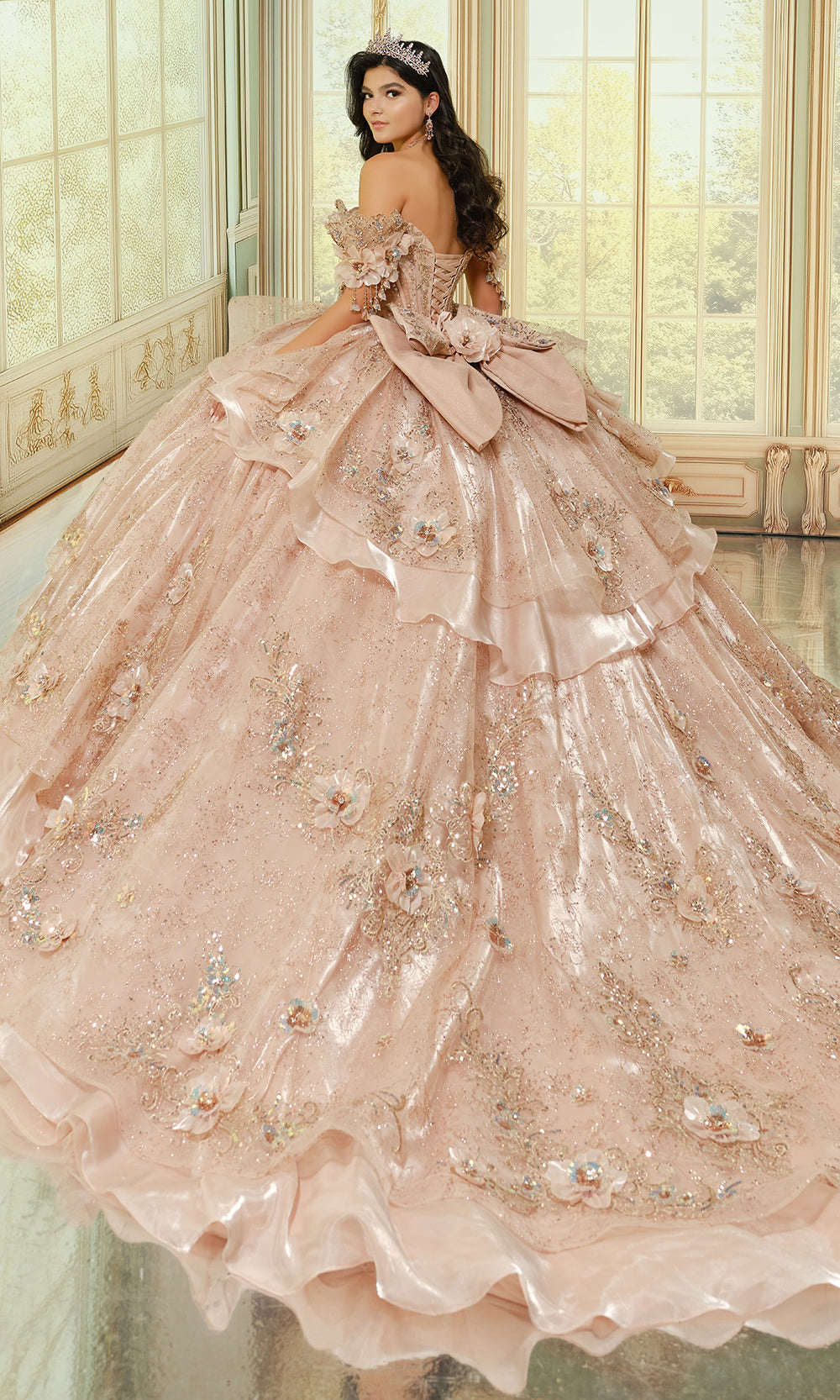 Princesa by Ariana Vara PR70106 - Floral Off Shoulder Layered Ballgown
