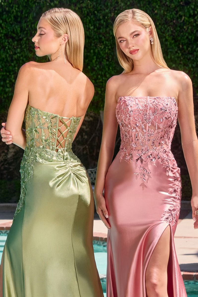 Ladivine C168 - Straight Neckline High Slit Evening Gown