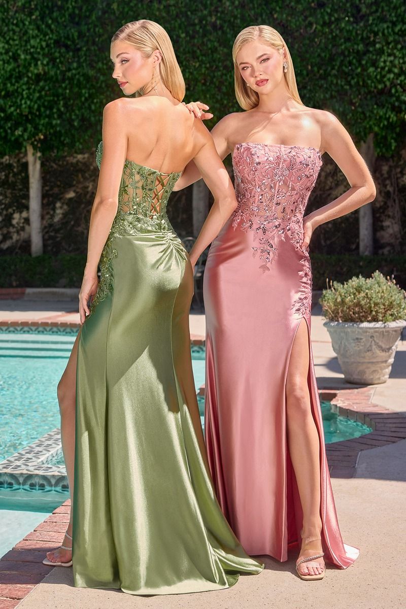 Ladivine C168 - Straight Neckline High Slit Evening Gown