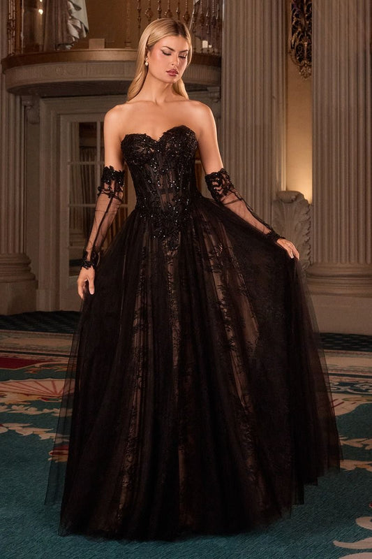 Ladivine CD717 - A-Line Strapless Tulle Evening Gown