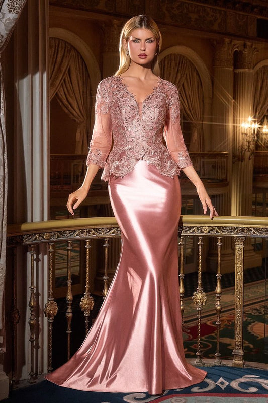 Ladivine CD720 - Lace Appliqued Satin Mermaid Gown