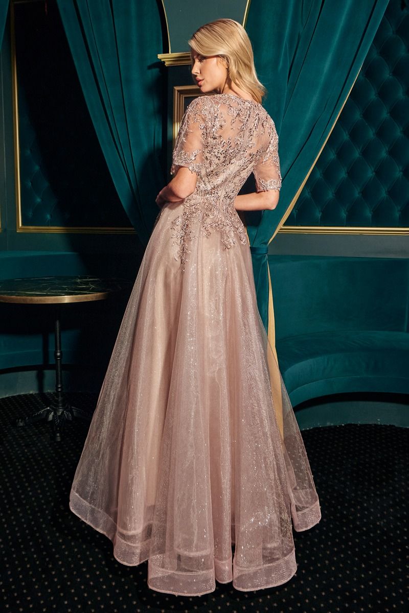 Ladivine CD726 - Layered Skirt V-Neck Formal Gown