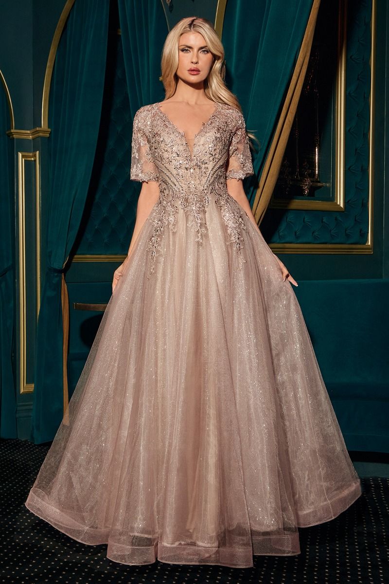 Ladivine CD726 - Layered Skirt V-Neck Formal Gown