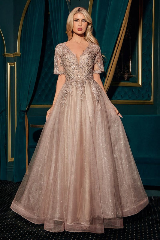Ladivine CD726 - Layered Skirt V-Neck Formal Gown