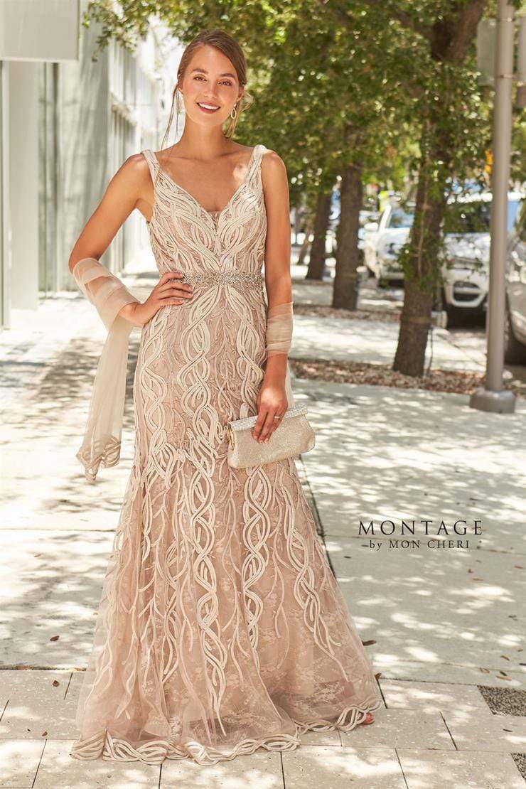 Montage Mon Cheri 120921 - Ribbon Plunge Evening Dress