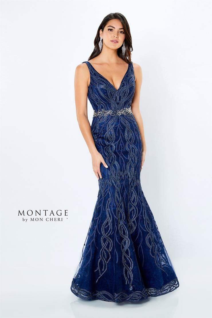 Montage Mon Cheri 120921 - Ribbon Plunge Evening Dress