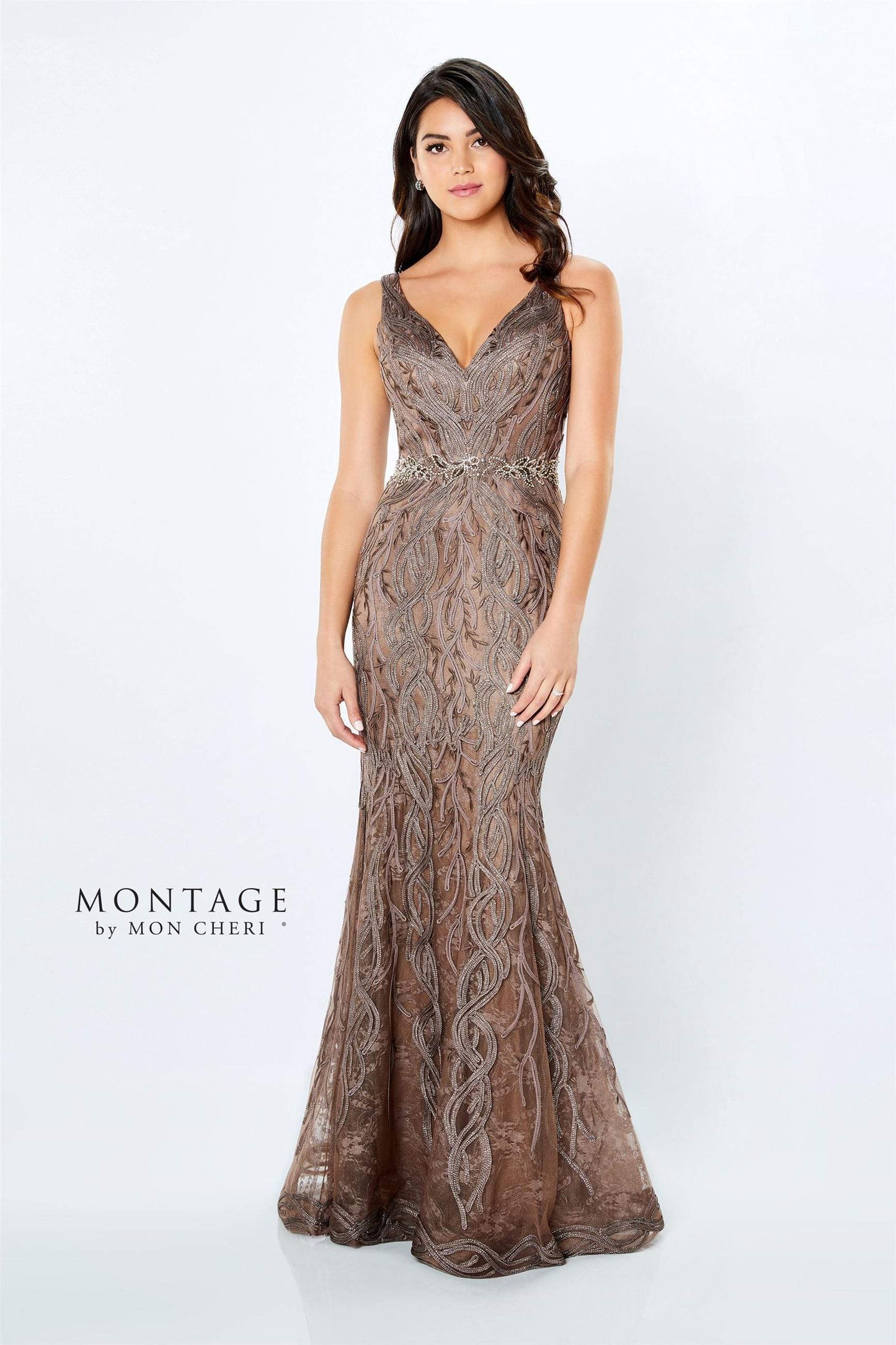 Montage Mon Cheri 120921 - Ribbon Plunge Evening Dress