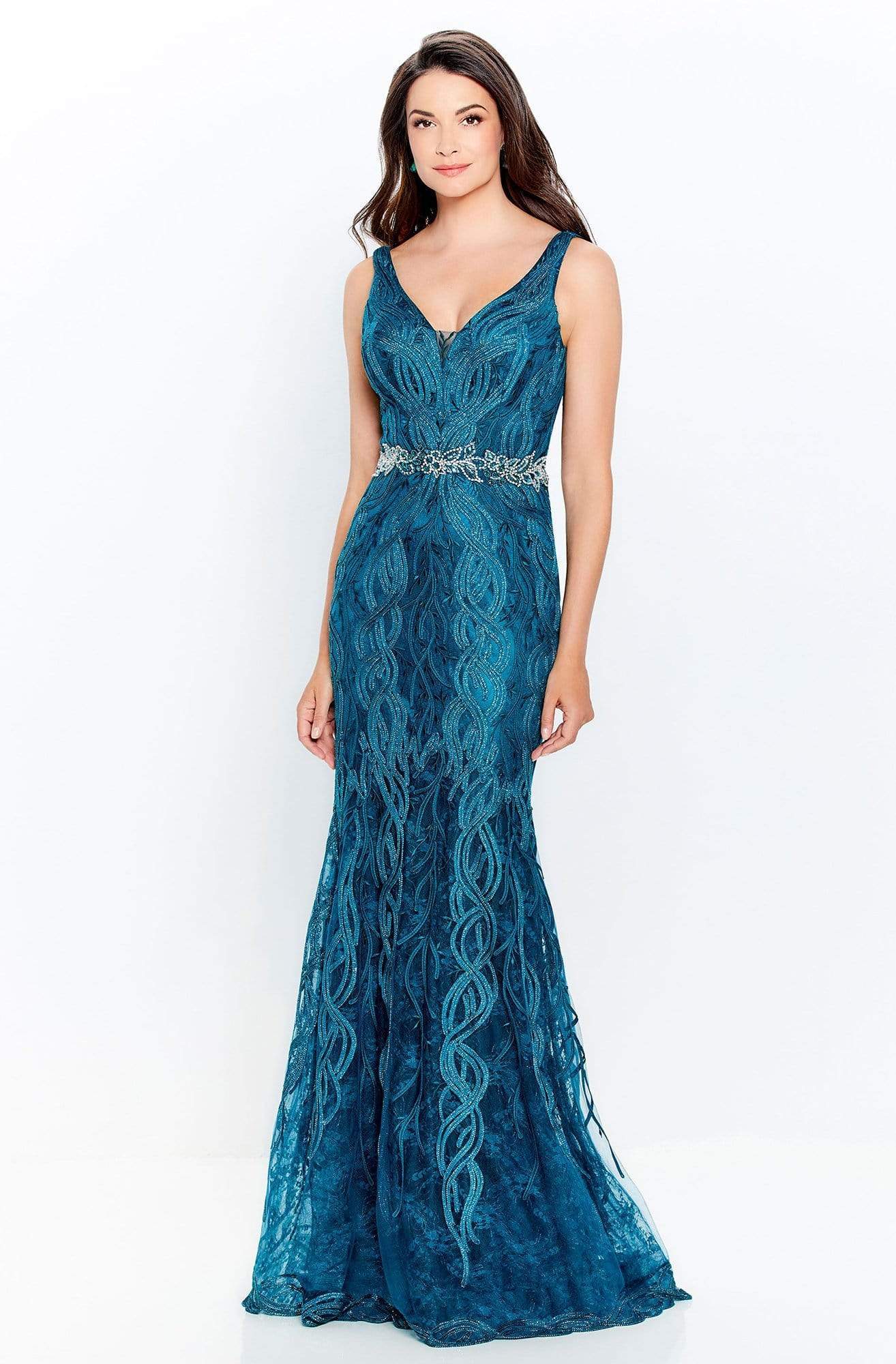 Montage Mon Cheri 120921 - Ribbon Plunge Evening Dress