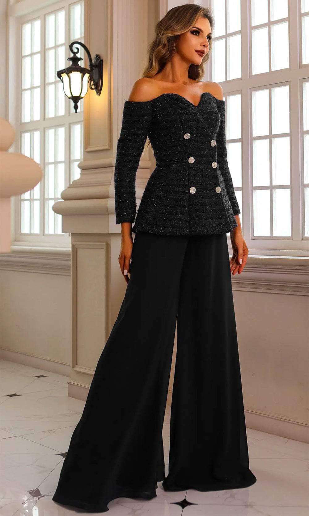 Terani Couture 242E3185 - Long Sleeve Lace Pantsuit
